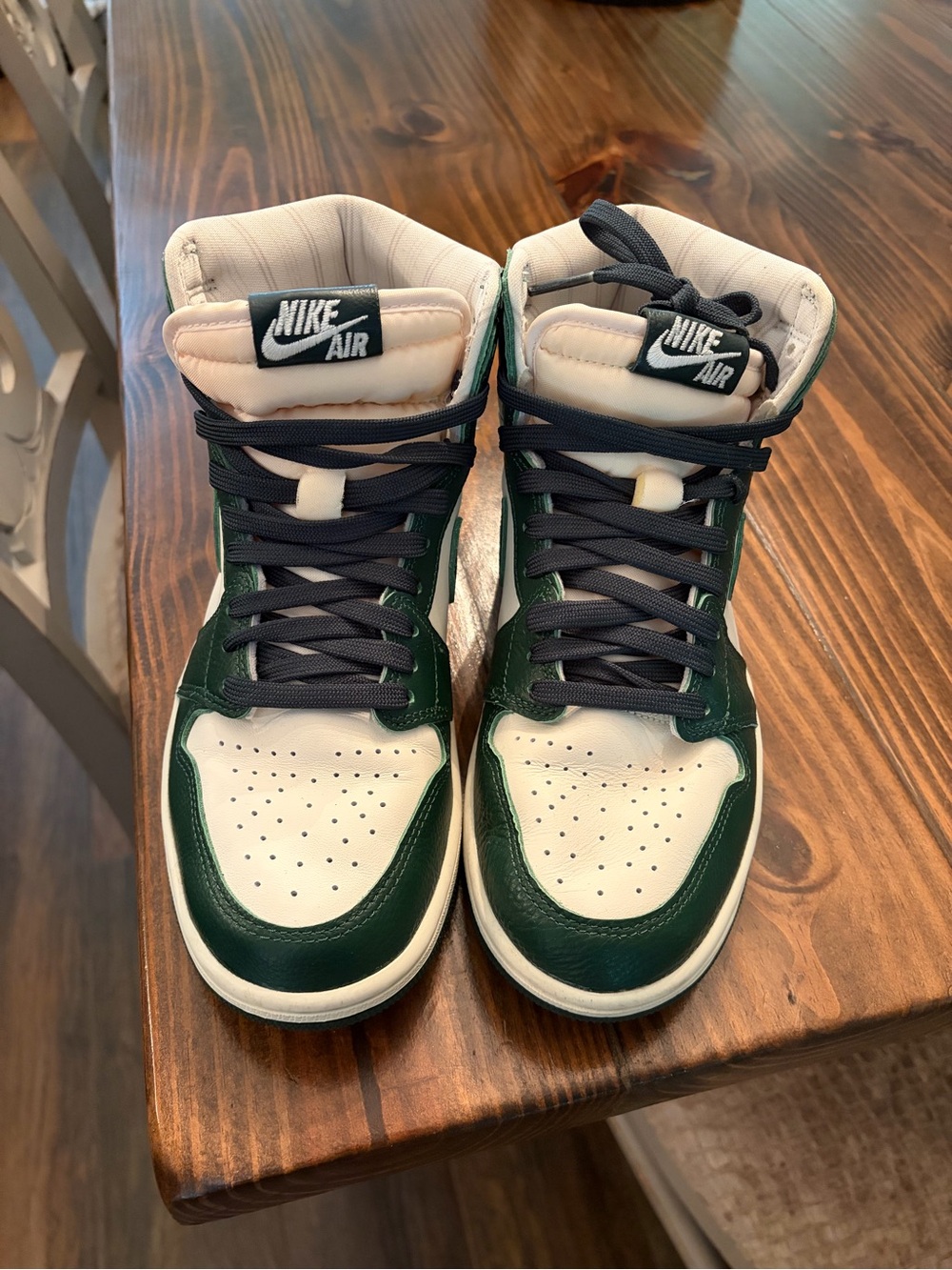 Nike Womens Jordans High-Top Sneakers in White and Dark Green